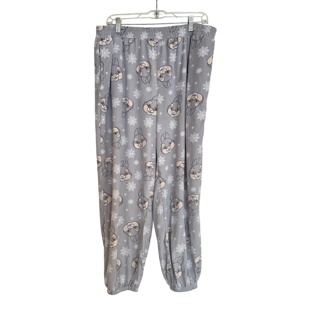 Disney‎ Thumper Bambi Fleece Pajama Pants Gray Snowflake XL 16-18
